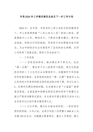 市局2024年工作情况情况总结及下一步工作计划