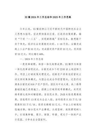 XX镇2024年工作总结和2025年工作思路