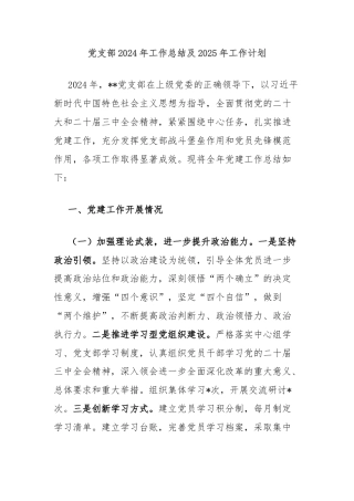 党支部2024年工作总结及2025年工作计划