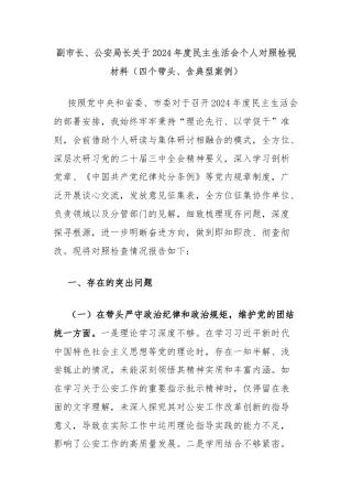 副市长、公安局长关于2024年度民主生活会个人对照检视材料（四个带头、含典型案例）