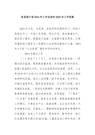 某县统计局2024年工作总结和2025年工作思路