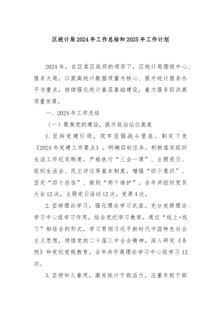 区统计局2024年工作总结和2025年工作计划