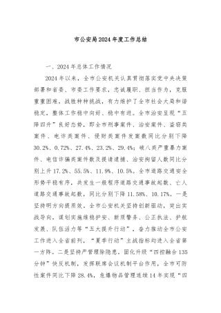 市公安局2024年度工作总结