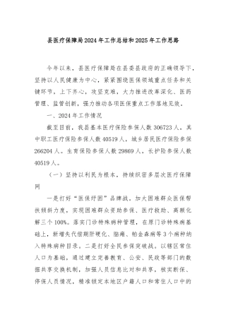 县医疗保障局2024年工作总结和2025年工作思路