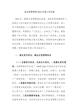 县应急管理局2024年度工作总结