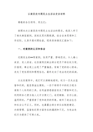以案促改专题民主生活会发言材料