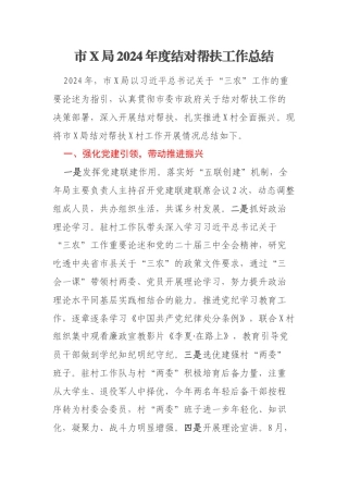 市X局2024年度结对帮扶工作总结