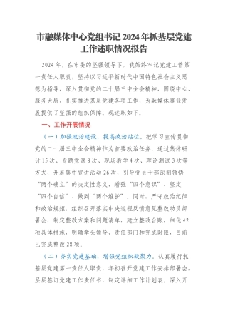 市融媒体中心党组书记2024年抓基层党建工作述职情况报告