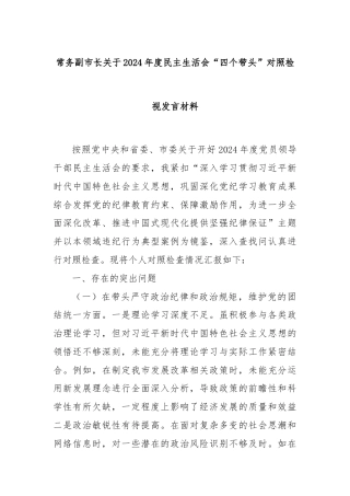 常务副市长关于2024年度民主生活会“四个带头”对照检视发言材料
