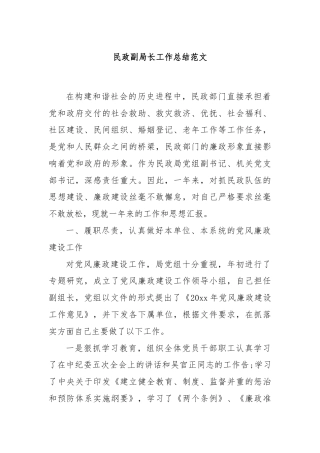 民政副局长工作总结范文