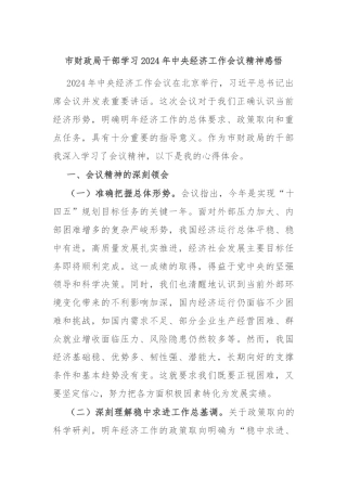 市财政局干部学习2024年中央经济工作会议精神感悟
