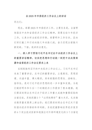 在2025年市委经济工作会议上的讲话