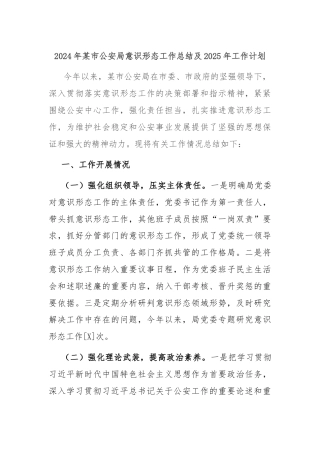 2024年某市公安局意识形态工作总结及2025年工作计划