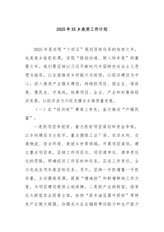 2025年XX乡政府工作计划