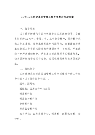 xx市xx区财政基础管理工作专项整治行动方案