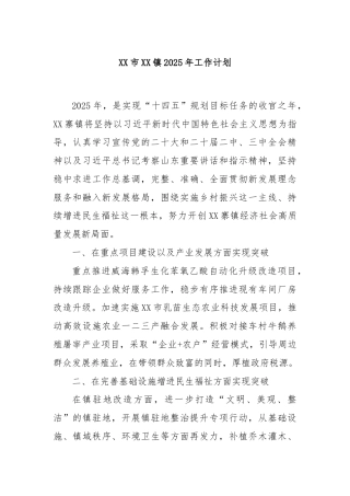 XX市XX镇2025年工作计划