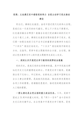 党课：从沧桑巨变中感悟党的伟力 自觉主动学习党史推动建设