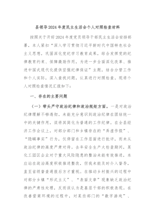 县领导2024年度民主生活会个人对照检查材料