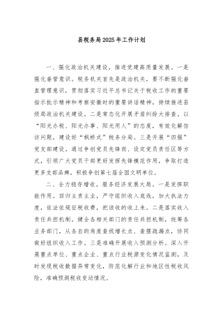 县税务局2025年工作计划