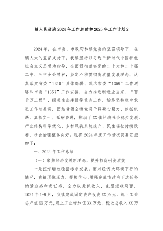 镇人民政府2024年工作总结和2025年工作计划2
