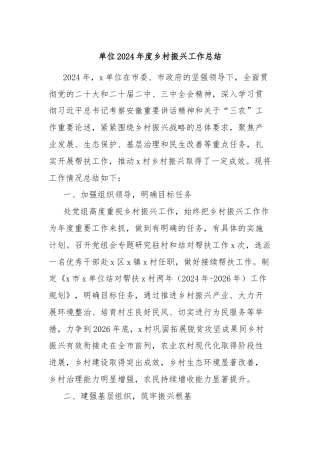 单位2024年度乡村振兴工作总结