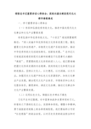 领悟总书记重要讲话心得体会：深刻内涵为建设现代化大都市善做善成