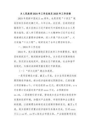 乡人民政府2024年工作总结及2025年工作安排