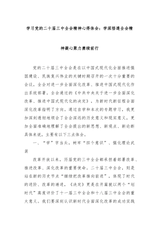 学习党的二十届三中全会精神心得体会：学深悟透全会精神凝心聚力赓续前行
