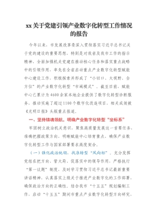 xx关于党建引领产业数字化转型工作情况的报告