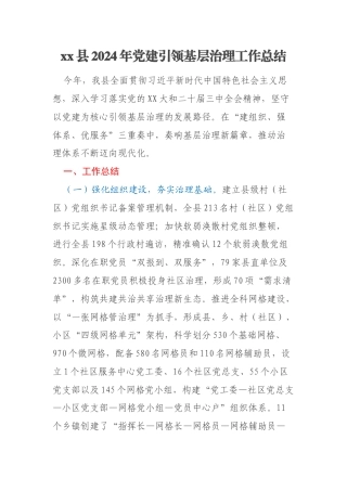 xx县2024年党建引领基层治理工作总结