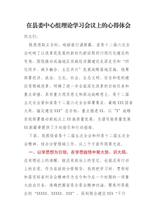 在县委中心组理论学习会议上的心得体会