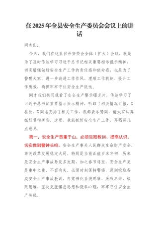 在2025年全县安全生产委员会会议上的讲话
