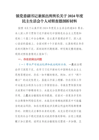 镇党委副书记兼派出所所长关于2024年度民主生活会个人对照查摆剖析材料