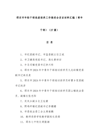 (27篇)邵东市年轻干部选拔培养工作推进会发言材料汇编（青年干部）