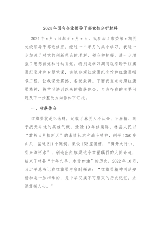 2024年国有企业领导干部党性分析材料