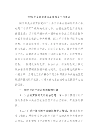 2025年全面依法治县委员会工作要点