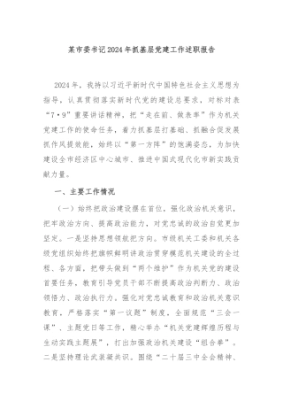 某市委书记2024年抓基层党建工作述职报告