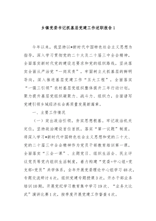 乡镇党委书记抓基层党建工作述职报告1