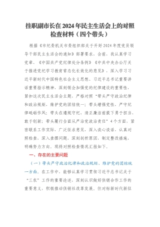 挂职副市长在2024年民主生活会上的对照检查材料（四个带头）