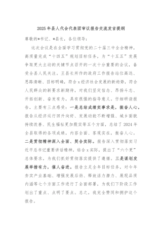 2025年县人代会代表团审议报告交流发言提纲