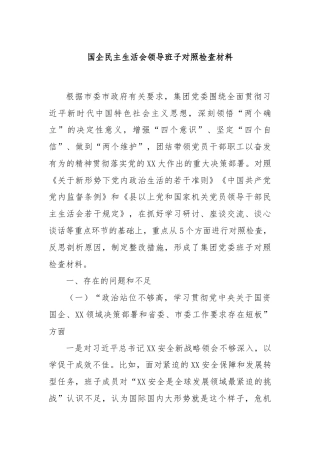 国企民主生活会领导班子对照检查材料
