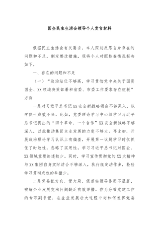 国企民主生活会领导个人发言材料