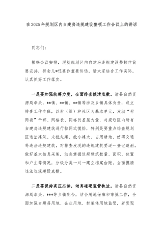 在2025年规划区内自建房违规建设整顿工作会议上的讲话