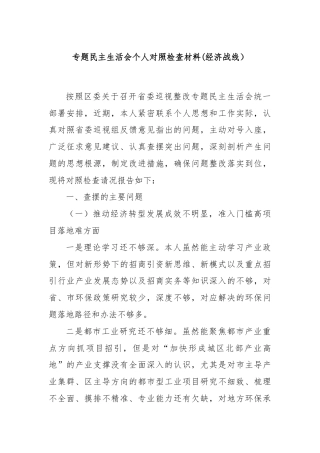 专题民主生活会个人对照 检查材料 (经济战线）