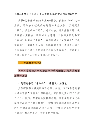 2024年度民主生活会个人对照检视发言材料写(6000字)