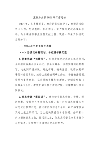 党政办主任2024年工作总结