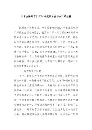 分管金融副市长2024年度民主生活会对照检视