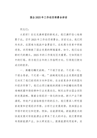 国企2025年工作动员部署会讲话
