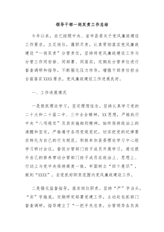 领导干部一岗双责工作总结