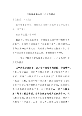 市妇联执委会议上的工作报告